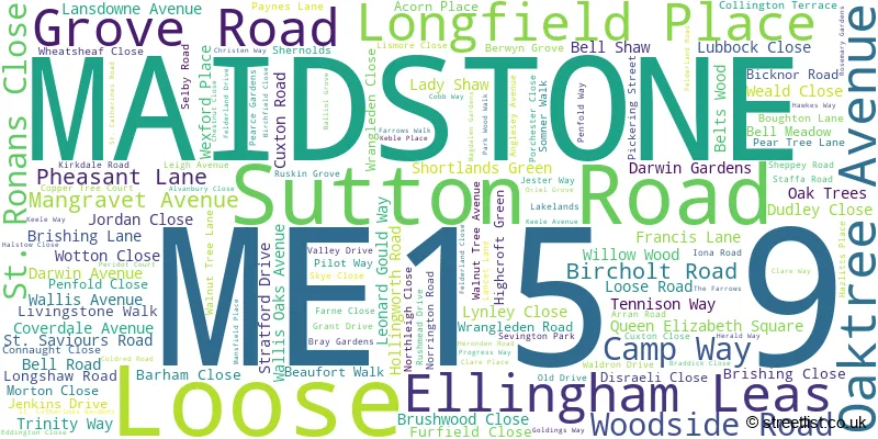 A word cloud for the ME15 9 postcode